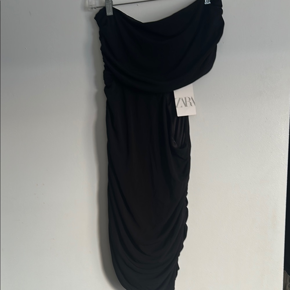NWT Zara Black Draped Women's Dress with cut out - Picture 1 of 3